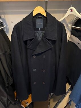Nautica Black Double-Breasted Wool Peacoat Brand New Never Worn